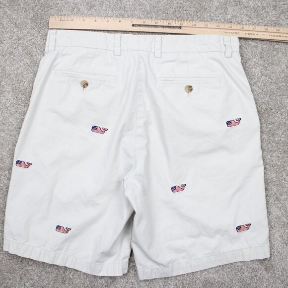 Vineyard Vines Breaker AOP Shorts Mens 32 Beige US Flag Whale All Over Print - Picture 8 of 14
